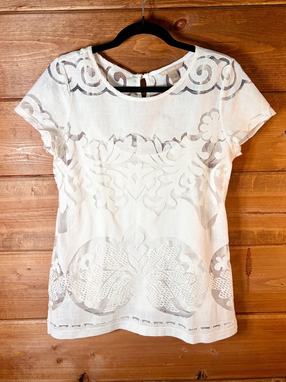 Banana Republic White Lace Overlay Short Sleeve Blouse Size 0 🌴💕